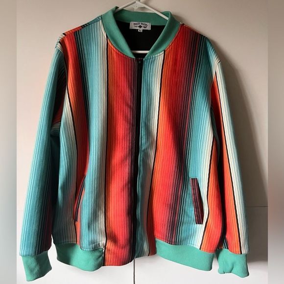 Crazy Train Serape Striped Orange Multi Color Bomber Jacket Size XL - Picture 1 of 10